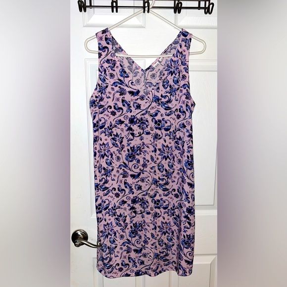 GAP Floral Sleeve V Neck Dress - Lavender and Navy Small - Picture 1 of 3
